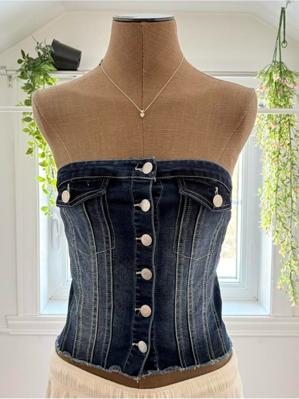 Dark Indigo Denim Strapless Corset Top - Women's Jeans Style